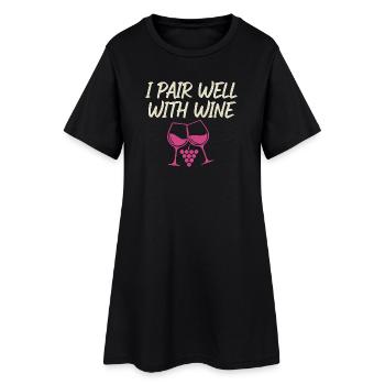 Je m’accorde bien avec le motif du vin – verre à vin - Robe T-shirt Femme - noir - Devant