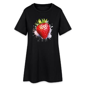 Aquarelle à la fraise spritzer - Robe T-shirt Femme - noir - Devant