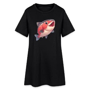 Lachse Lachs - Frauen T-Shirt-Kleid - Schwarz - Vorne