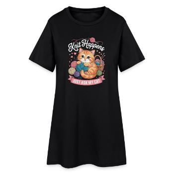 Kitten Knitting Magic Yarn Love - Women’s T-Shirt Dress - black - Front