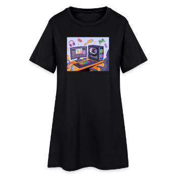 Retro Gaming Desk Neon RGB - Women’s T-Shirt Dress - black - Front