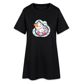 Chat Mignon sur Bouée Piscine - Robe T-shirt Femme - noir - Devant
