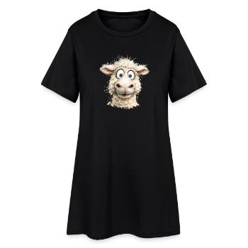 Lachendes Schaf Cartoon-Pop - Frauen T-Shirt-Kleid - Schwarz - Vorne
