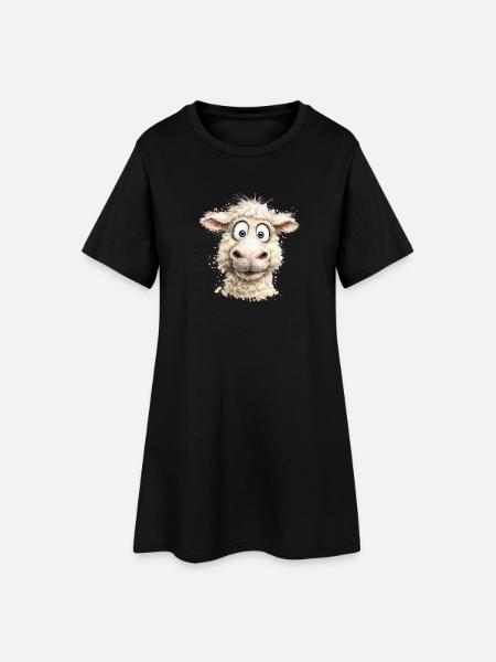 Lachendes Schaf Cartoon-Pop - Frauen T-Shirt-Kleid - Schwarz