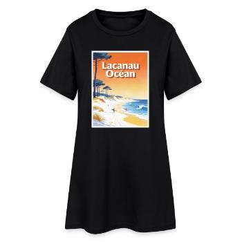Lacanau Océan Vintage Surf Poster - Robe T-shirt Femme - noir - Devant