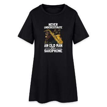 Vieil homme avec un saxophoniste - Robe T-shirt Femme - noir - Devant
