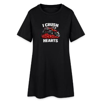 Valentinstag: Ich zerdrücke Herzen, Katze, Kätzchenmonster - Frauen T-Shirt-Kleid - Schwarz - Vorne
