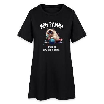 Pyjama Poils de Chat Ragdoll Humour - Robe T-shirt Femme - noir - Devant