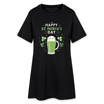 Green St. Patrick's Day Glass and Shamrocks - Women’s T-Shirt Dress - black - Front
