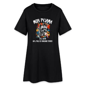 Pyjama Chien Yorkshire Drôle - Robe T-shirt Femme - noir - Devant