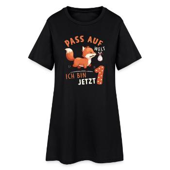 Pass auf Welt ich bin jetzt 1 - Fuchs Geburtstag - Frauen T-Shirt-Kleid - Schwarz - Vorne