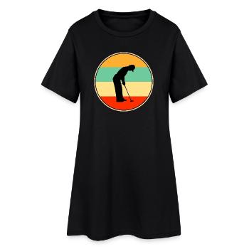 Retro-Golfer-Silhouette Vintage-Sonnenuntergangs-Sportkunst - Frauen T-Shirt-Kleid - Schwarz - Vorne