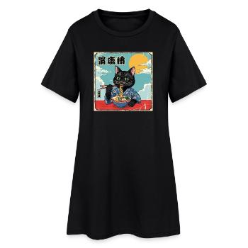 Katze de nouilles ramen de Kawaii Chat mangeant des nouilles ramen - Robe T-shirt Femme - noir - Devant