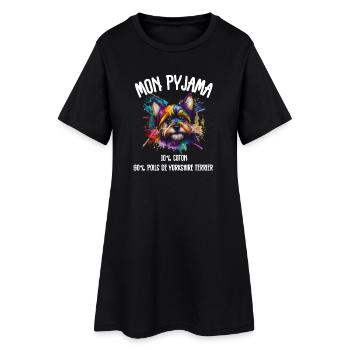 Pyjama Chien Yorkshire Drôle - Robe T-shirt Femme - noir - Devant