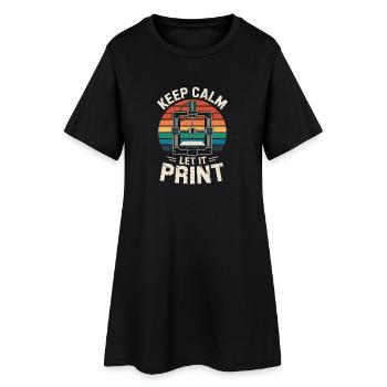  Keep Calm Let It Print 3D Drucker Spruch Retro - Frauen T-Shirt-Kleid - Schwarz - Vorne