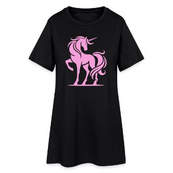 Rosa Einhorn-Silhouette - Frauen T-Shirt-Kleid - Schwarz - Vorne