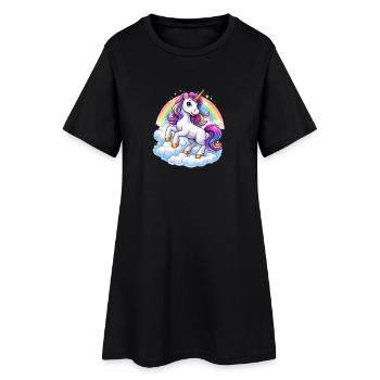 Rainbow Unicorn Over Clouds - Women’s T-Shirt Dress - black - Front
