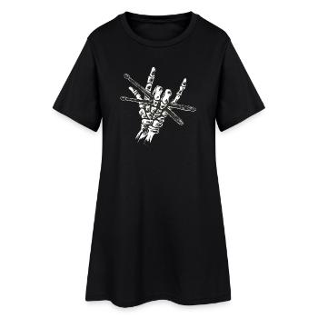 Skeleton Drumsticks Hand – Metal Rock Horns Drumme - Women’s T-Shirt Dress - black - Front