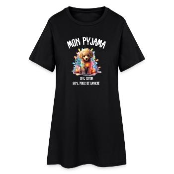 Pyjama Chien Caniche Humour - Robe T-shirt Femme - noir - Devant