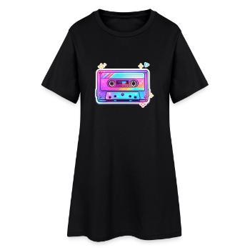 Neon Regenbogen Kassette Sticker - Frauen T-Shirt-Kleid - Schwarz - Vorne