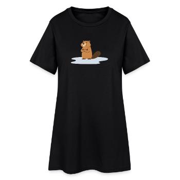 Frecher Biber à Pfütze / Castor dans la flaque - Robe T-shirt Femme - noir - Devant