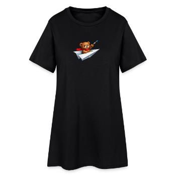 Bär mit Pinsel auf Papierflugzeug  - Frauen T-Shirt-Kleid - Schwarz - Vorne