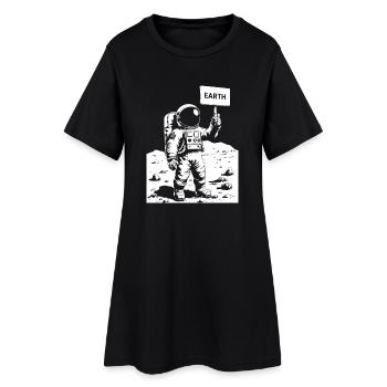 Astronaute sur la lune tenant une pancarte - Robe T-shirt Femme - noir - Devant