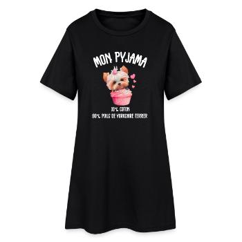 Pyjama Chien Yorkshire Drôle  - Robe T-shirt Femme - noir - Devant