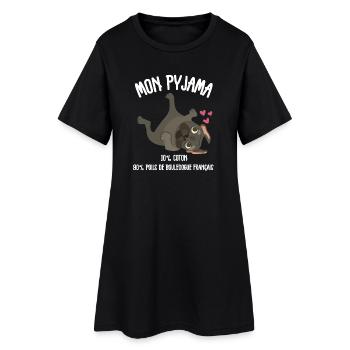 Pyjama Chien Bouledogue Français Humour - Robe T-shirt Femme - noir - Devant