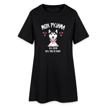 Pyjama Drôle Chien Husky - Robe T-shirt Femme - noir - Devant