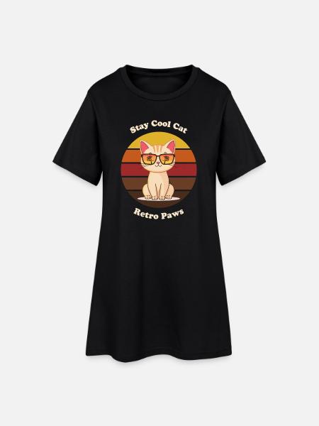 Rétro Cool Cat - Robe T-shirt Femme - noir