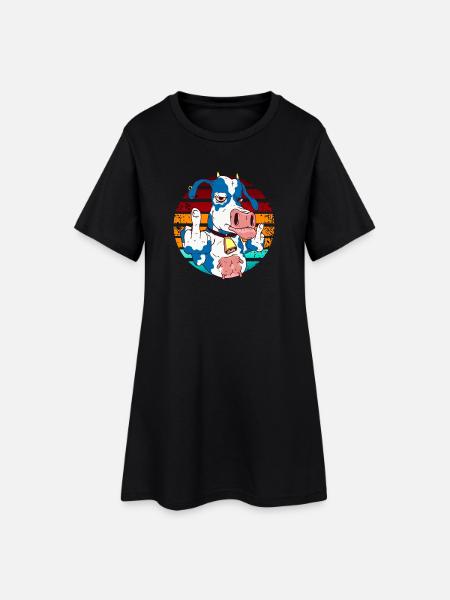 Vache avec un majeur dans l’arc-en-ciel - Robe T-shirt Femme - noir