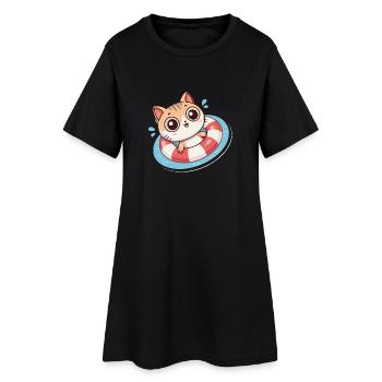 Chat Kawaii Dans Bouée Rouge - Robe T-shirt Femme - noir - Devant