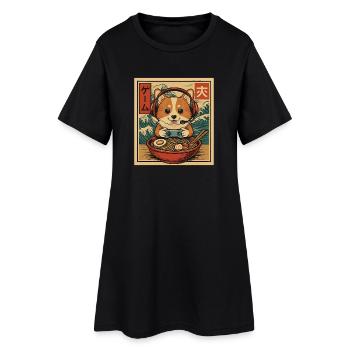 Ramen Corgi Gaming Anime Japanische Nudelschale - Frauen T-Shirt-Kleid - Schwarz - Vorne