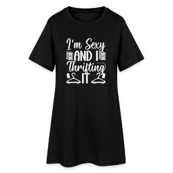 Thrift Shop I´m Sexy & I Thrifting It Love - Frauen T-Shirt-Kleid - Schwarz - Vorne