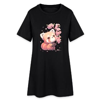 Mignonne style Chibi de panda rouge sakura et fleurs de cerisier - Robe T-shirt Femme - noir - Devant