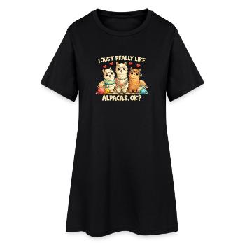 J’aime beaucoup les alpagas – les sucreries, - Robe T-shirt Femme - noir - Devant