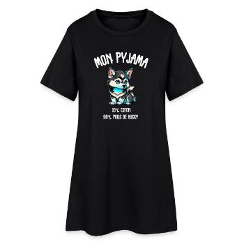 Pyjama Drôle Chien Husky - Robe T-shirt Femme - noir - Devant