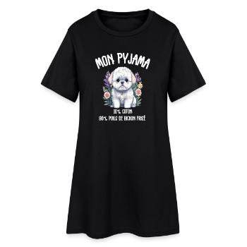Pyjama Drôle Chien Bichon - Robe T-shirt Femme - noir - Devant