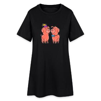 Cute Pig Couple – Love & Romance Cartoon Design - Frauen T-Shirt-Kleid - Schwarz - Vorne