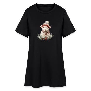 Brebis d’hiver avec écharpe - Robe T-shirt Femme - noir - Devant