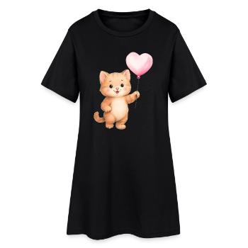 Chat Ballon Cœur - Robe T-shirt Femme - noir - Devant
