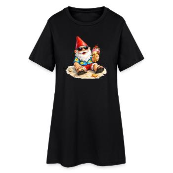 Gartenzwerg am Strand mit Eis in der Hand   - Women’s T-Shirt Dress - black - Front