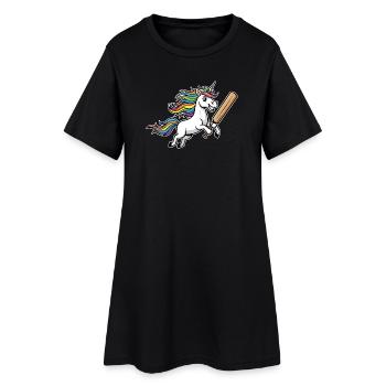 Einhorn Cricket Mit Bunter Regenbogenmähne - Frauen T-Shirt-Kleid - Schwarz - Vorne