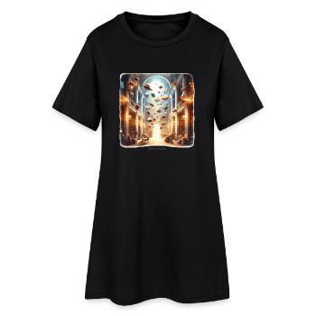 Magie de la bibliothèque : Livres volants - Robe T-shirt Femme - noir - Devant