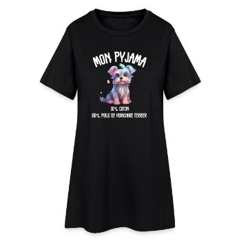 Pyjama Chien Yorkshire Drôle - Robe T-shirt Femme - noir - Devant