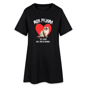 Pyjama Poils de Chat Ragdoll Humour - Robe T-shirt Femme - noir - Devant