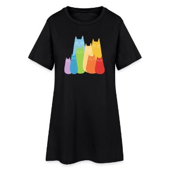 Bunte Katzen Katze Regenbogen - Frauen T-Shirt-Kleid - Schwarz - Vorne