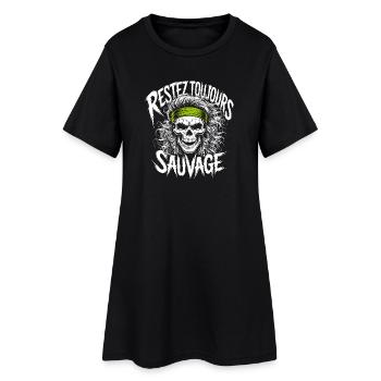 Restez Sauvage Toujours Skull - Frauen T-Shirt-Kleid - Schwarz - Vorne