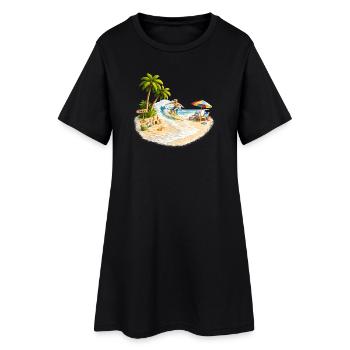 Surfeur sur la plage avec des palmiers et des vagues - Robe T-shirt Femme - noir - Devant